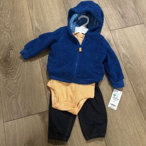 Carter's Baby 3 Piece Fleece‎ Jacket Top Pants Outfit 9 Months
